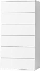 FOTOSOK White Dresser, 6 Drawer Dresser, Modern Tall Floor Storage Cabinet with Metal Slid