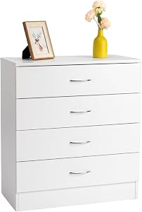 Karl home 4 Drawer Dresser for Bedroom, Small Chests of Drawers Modern Nightstand, White D