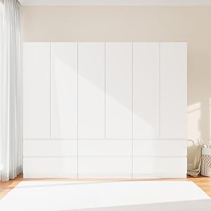 Jiaoun Armoire Wardrobe Closet with 6 Doors, Wooden Wardrobe Cabinet with 6 Drawers, Hangi