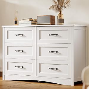 Gizoon 6 Drawer Dresser for Bedroom,47'' Larger Chest of Drawers with Mental Handle for Ki