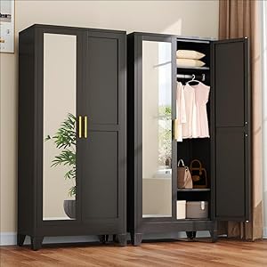 winiowa Metal Armoire Wardrobe Closet with 2 Mirror Doors, 71" Wardrobe Cabinet with