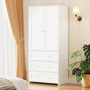 VOWNER Armoire Wardrobe Closet with Drawers and Mirror, 71" Clothing Storage Cabinet