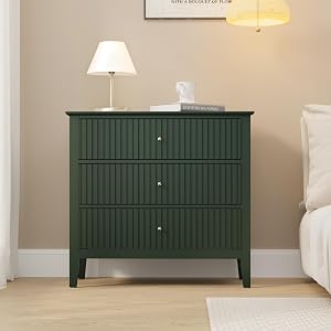 May in Color Large Green 3 Drawer Dresser, Painted 30 Inch Tall Wood Nightstand with Stora