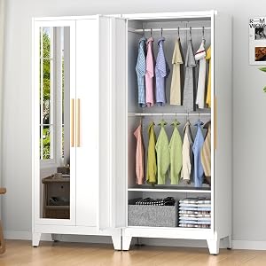 Tieoyhig 72" Tall Metal Armoire Wardrobe Closet with Mirror Doors, 2 Adjustable Hangi