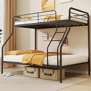 Giantex Metal Bunk Beds Twin Over Full Size, Heavy Duty Bunk Bed for Teens Adults with Lad