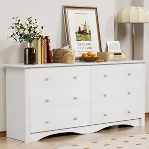 YESHOMY White Wood Dresser with 6 Drawer, 47.2‘’ Cabinets Dressers Wood Dresser Cabinet, O