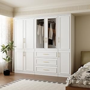 FUFU&GAGA Wardrobe Closet Collection with Doors, Modern White Bedroom Armoire System w