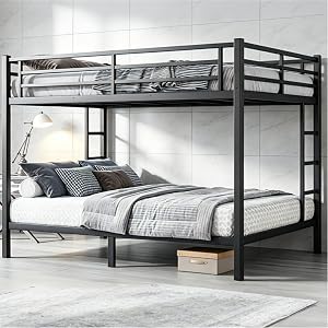 Bellemave Queen Over Queen Bunk Bed with 2 Side Ladders & Guardrail, Heavy Duty Metal 