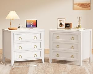 Huuger Paint Night Stand with Charger Station and USB-C Port, 3 Drawer Nightstands Set of 