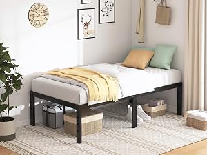 QEROMY Twin Bed Frame - 18 in Sturdy Platform Bed Frame Twin Size, Heavy Duty Metal Bed Fr
