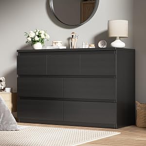 Jocoevol Modern Black 7 Drawer Dresser for Bedroom, Simply Chest of Drawers, Wood Storage