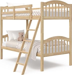 Storkcraft Long Horn Twin-Over-Twin Bunk Bed (Natural) - GREENGUARD Gold Certified, Conver