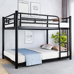 erosoei Metal Bunk Bed, Full Over Full Bunk Beds with Removable Wide Ladder and Full-Lengt