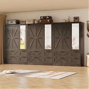 PAKASEPT Armoire Wardrobe Closet with w/Folding Sliding Barn Door, Bedroom Armoires with M