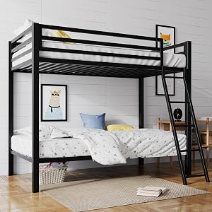 SHA CERLIN Loft Bunk Bed Twin Over Twin Size with Ladder and Guardrail,Heavy Duty Metal Sl
