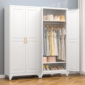 Polup Metal Armoire Wardrobe Closet with Doors and Shelves, 71" Tall Freestanding War