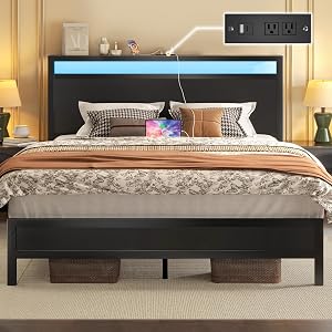 Fluest Queen Bed Frame with Headboard & Footboard, Bed Frame with Built-in Charging St