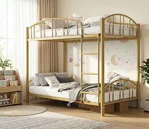 IDEALHOUSE Twin Over Twin Bunk Bed Frame, Twin Bunk Bed Frame with Heightened Arched Guard