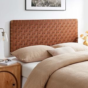 Modway Sparta Vegan Leather Weave Queen Headboard in Walnut Brown, Faux Leather Queen Head