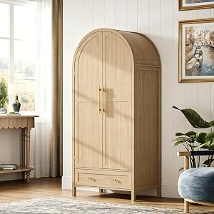 VINGLI Arched Wardrobe Closet Armoire with Drawer, 70" Tall Wooden Wardrobe Closet,Cl