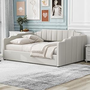 DNYN Full Size Upholstered Daybed for Bedroom,Guest Room,Lift Up Storage Bedframe w/Wood S