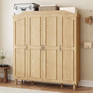 Arched Armoire Wardrobe Closet with 4 Doors, 71" H Wooden Large Capacity Wardrobe Cab
