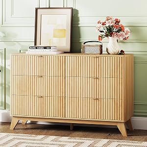VINGLI Fluted Dresser for Bedroom, 6 Drawer Dresser w/Rounded Edges, Mid Century Modern Dr