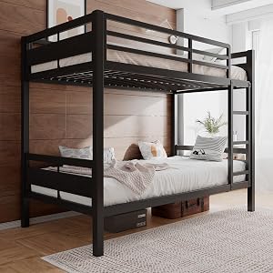 Einhomn Bunk Bed Twin Over Twin, Heavy Duty Metal Bed with Ladder and Full-Length Guardrai