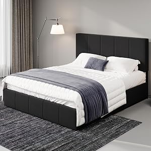 Allewie Full Size Dutch Velvet Upholstered Platform Bed Frame/Vertical Channel Tufted Adju
