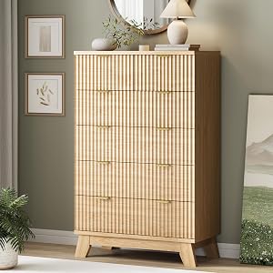 Fluted Dresser for Bedroom with 6 Drawers, 46" Tall Modern Chest of Drawers with Meta
