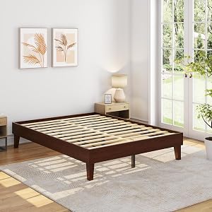 Yaheetech Queen Bed Frame Natural Solid Wood Platform Bed with Wooden Slats Support, 7.3-i